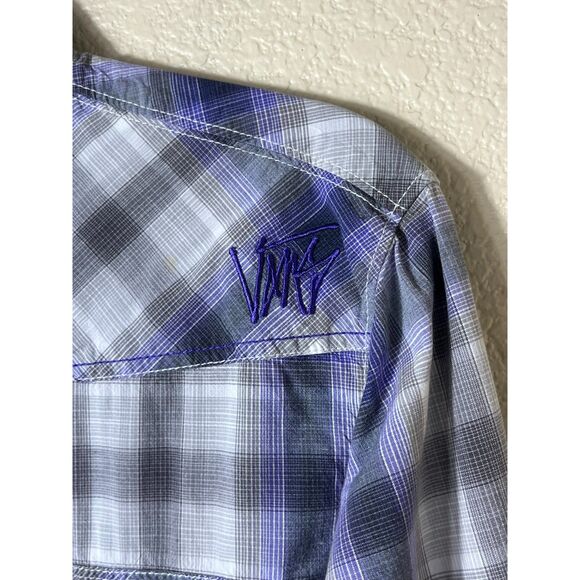 VANS Purple White Checkered Button Down Pearl Snap Western Shirt M Skater - Picture 6 of 11